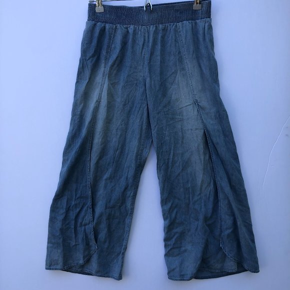 Rewash Pants - Rewash Side Slit Gaucho Pants Light Wash Denim Palazzo Size Small Y2K 90s